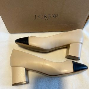 JCREW Bryn leather cap toe block heels